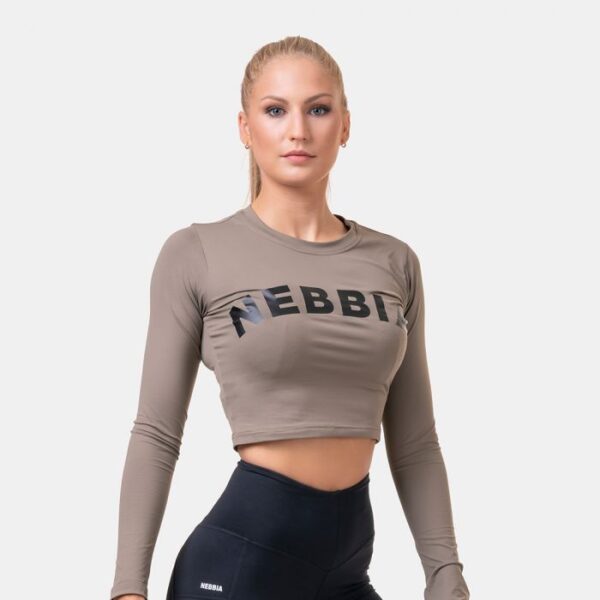 NEBBIA Dámske tričko Crop Top Sporty Hero Long Sleeves Mocha S NEBBIA Dámske tričko Crop Top Sporty Hero Long Sleeves Mocha S