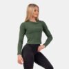 NEBBIA Dámske tričko Long Sleeve Top Organic Cotton Dark Green  XS