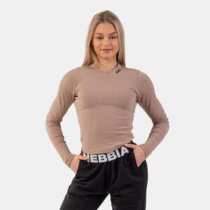 NEBBIADámske tričko Ribbed Long Sleeve Top Organic Cotton Brown  S