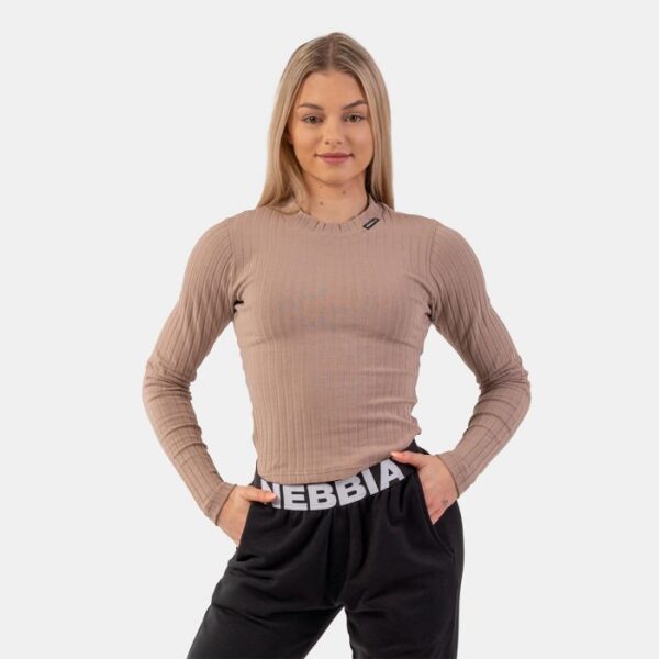 NEBBIADámske tričko Ribbed Long Sleeve Top Organic Cotton Brown  S