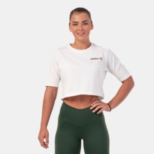 NEBBIA Dámske tričko Crop Top Minimalist Logo Cream  L