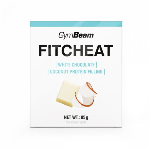 Gymbeam Proteínová čokoláda Fitcheat 10 x 80 g biela čokoláda s jahodou