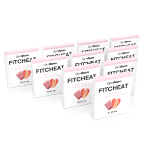 Gymbeam Proteínová čokoláda Fitcheat 10 x 80 g biela čokoláda s jahodou