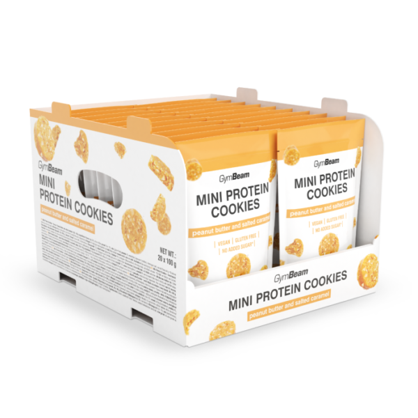 GymBeam Mini Protein Cookies 20 x 100 g arašidové maslo a slaný karamel GymBeam Mini Protein Cookies 20 x 100 g arašidové maslo a slaný karamel